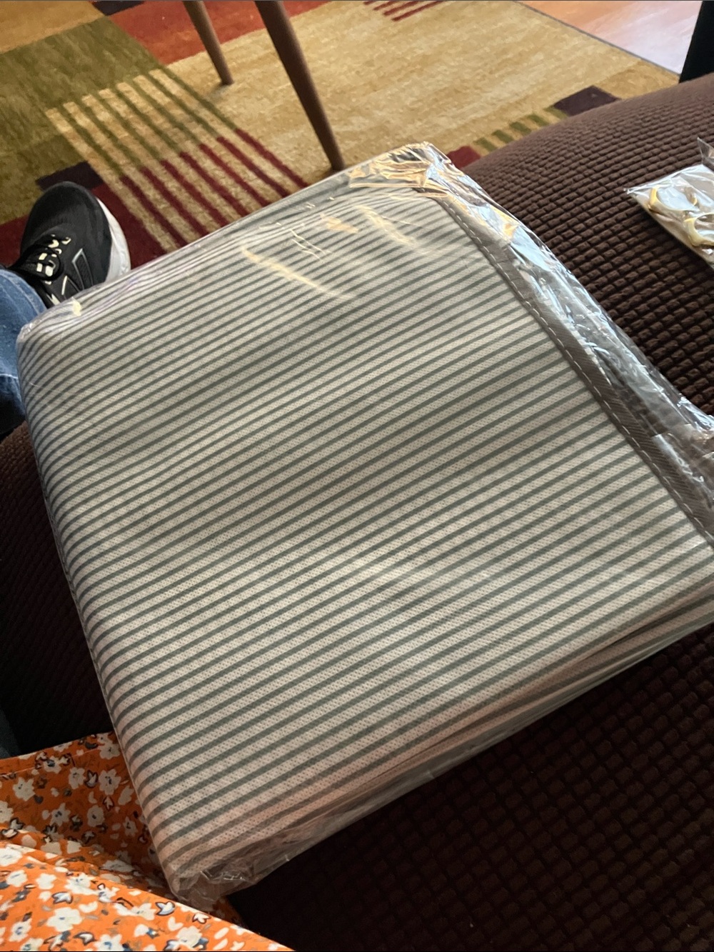 Striped Cotton Sheet Set - Light Gray and White